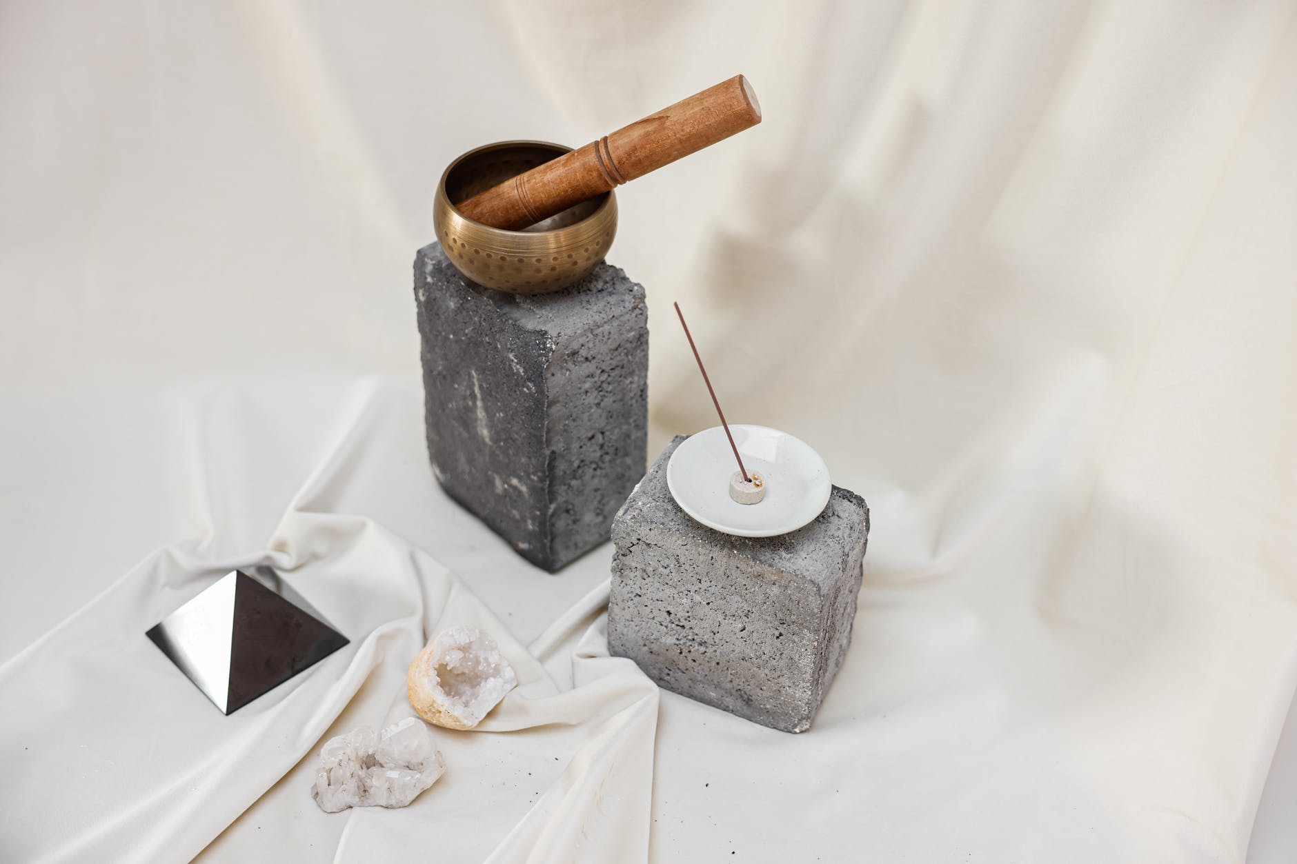 singing bowl and incense stick